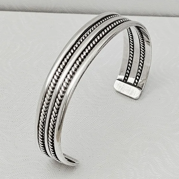Vintage Tahe Sterling Silver Navajo Double Twisted Rope Cuff Bracelet 25g